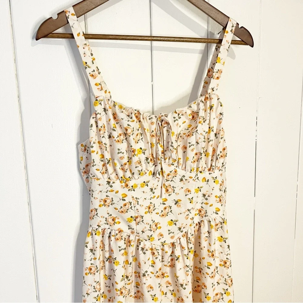 Shein Cream and Yellow and Peach Floral Milk Maid Style Dress. Size Medium. - Picture 2 of 6